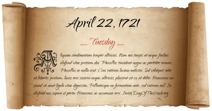 Tuesday April 22, 1721