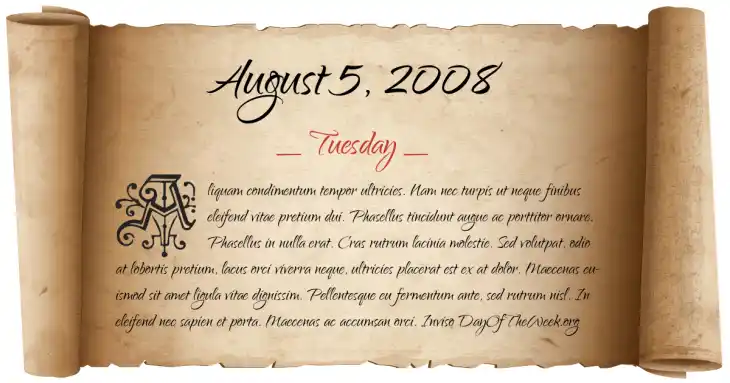Tuesday August 5, 2008