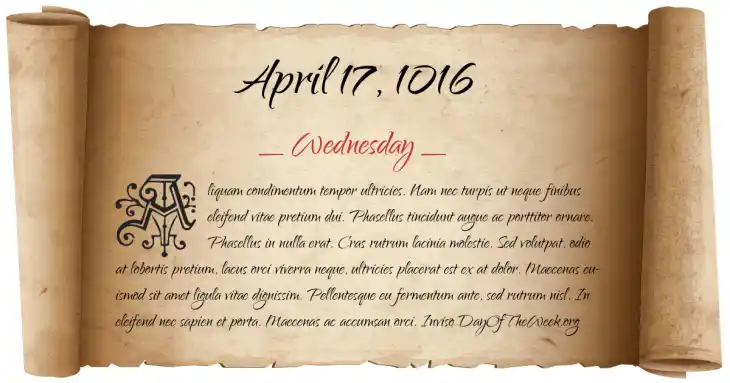 Wednesday April 17, 1016