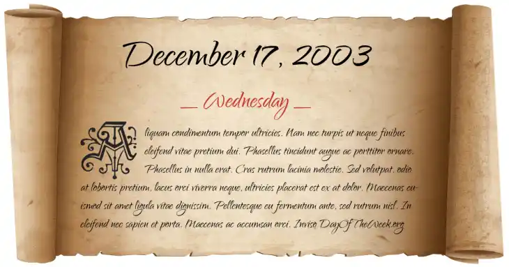 Wednesday December 17, 2003