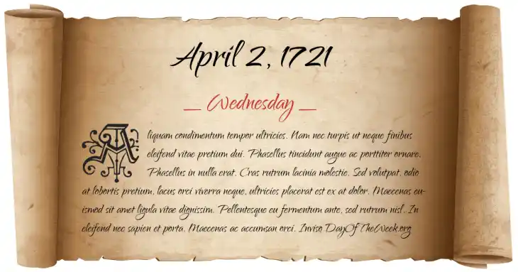 Wednesday April 2, 1721