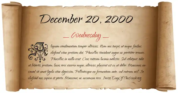 Wednesday December 20, 2000