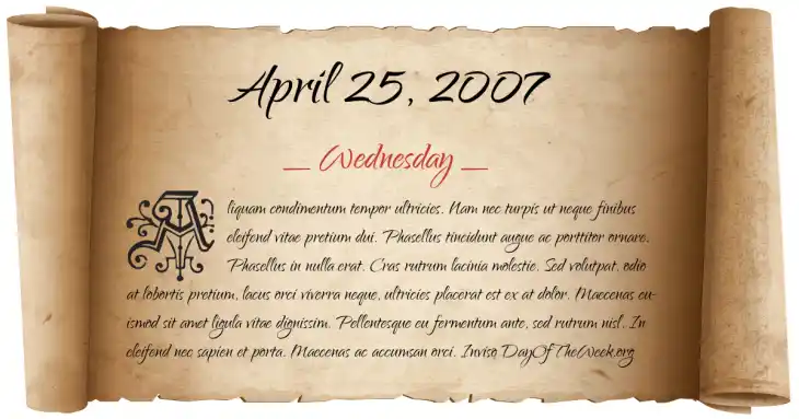 Wednesday April 25, 2007