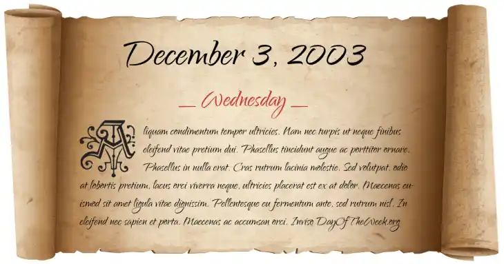Wednesday December 3, 2003