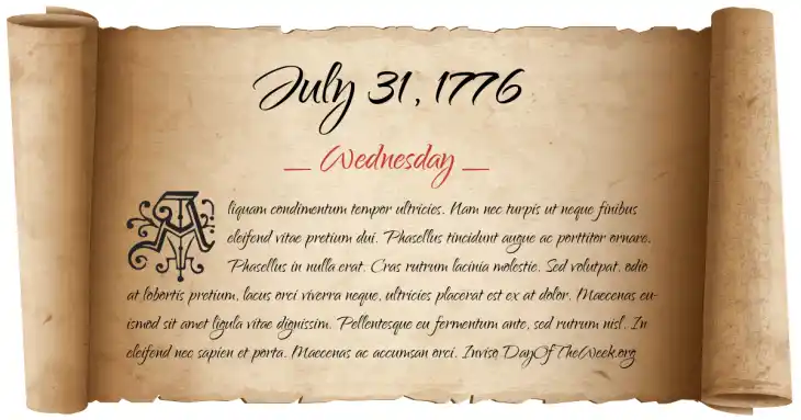 Wednesday July 31, 1776