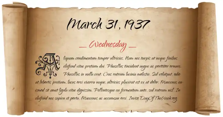 Wednesday March 31, 1937