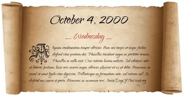 Wednesday October 4, 2000