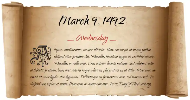Wednesday March 9, 1492
